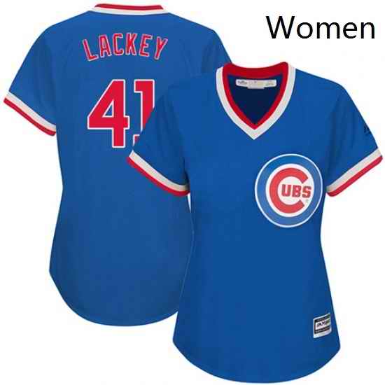 Womens Majestic Chicago Cubs 41 John Lackey Replica Royal Blue Cooperstown MLB Jersey